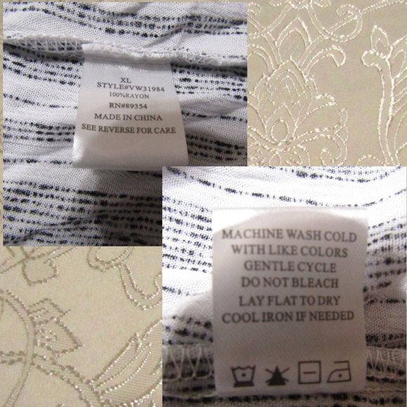 Adrienne Vittadini womens top size XL raglan sleeves white n black stripes nwt - Picture 10 of 15